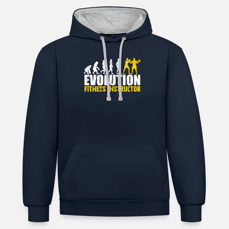 Personal Trainer Fitnesstrainer Evolution - Kontrast-Hoodie - Navy/Grau meliert