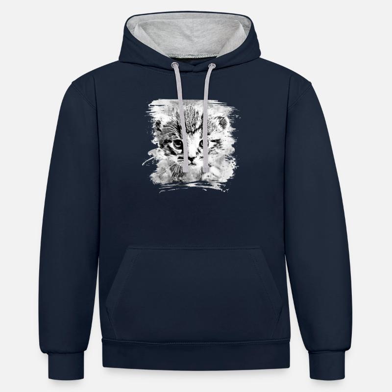 Bébé chat wsbw - Sweat à capuche contrasté - bleu marine/gris chiné
