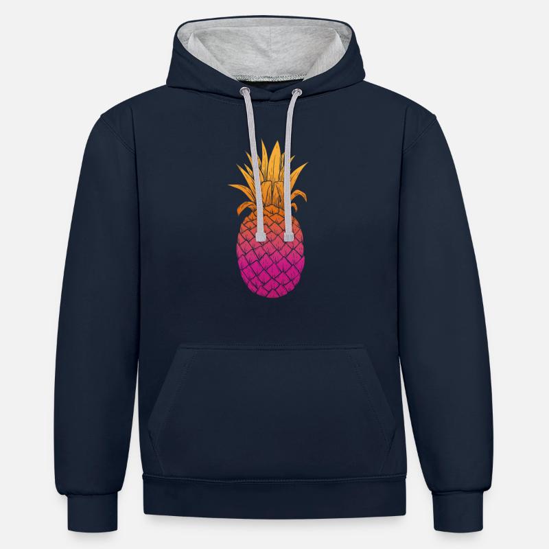 ananas - Sweat à capuche contrasté - bleu marine/gris chiné