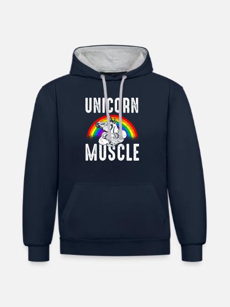 Einhorn Muskel - Kontrast-Hoodie - Navy/Grau meliert