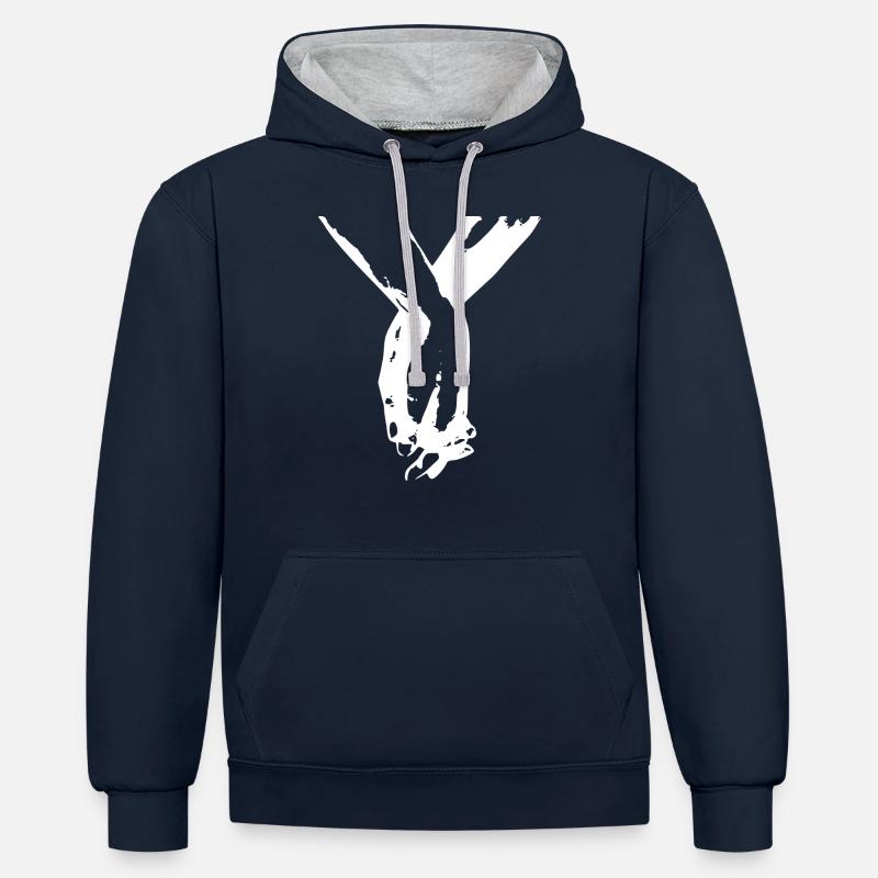 main dans la main - Sweat à capuche contrasté - bleu marine/gris chiné