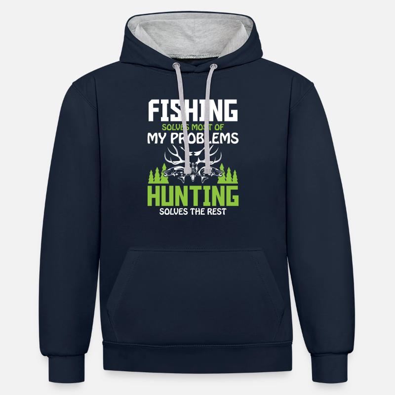 chasse et pêche disant - Sweat à capuche contrasté - bleu marine/gris chiné