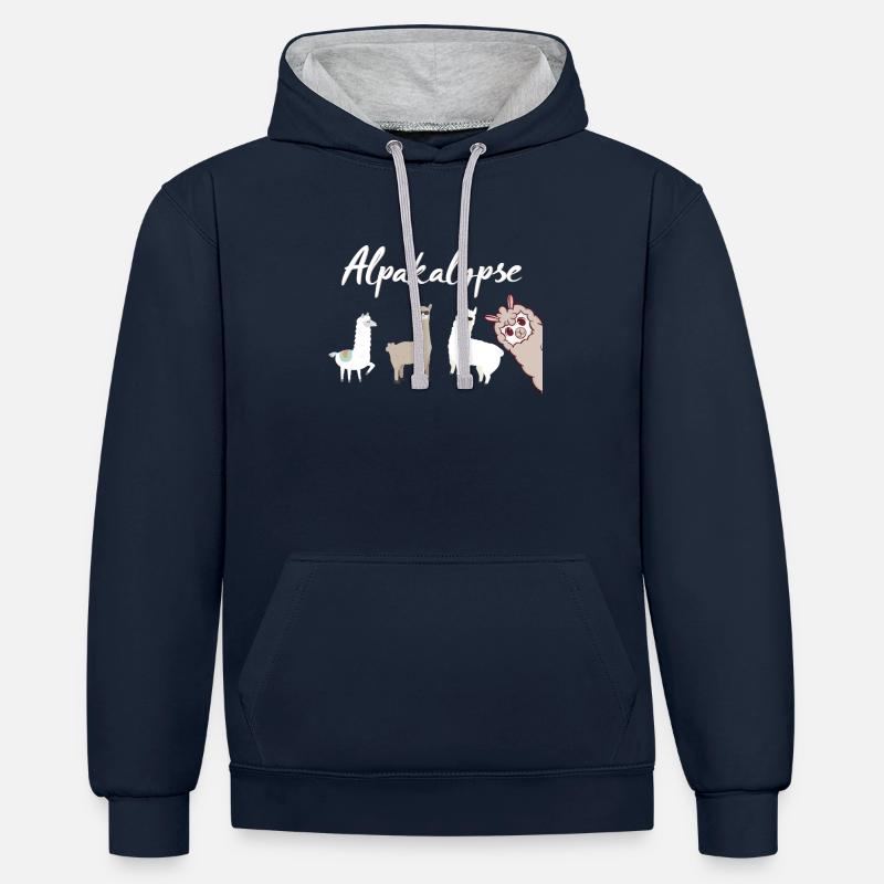 Alpakalypse - Sweat à capuche contrasté - bleu marine/gris chiné