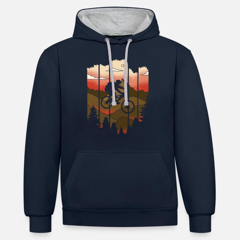 VTT descente VTT VTT - Sweat à capuche contrasté - bleu marine/gris chiné