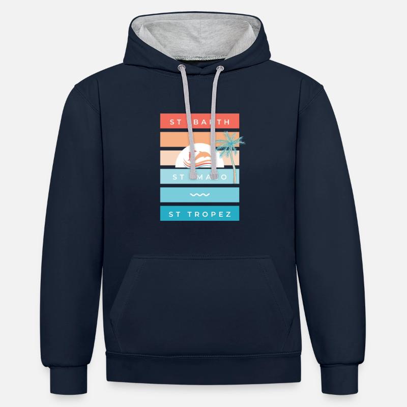 ST-BART , ST-MALO, ST-TROPEZ - Sweat à capuche contrasté - bleu marine/gris chiné