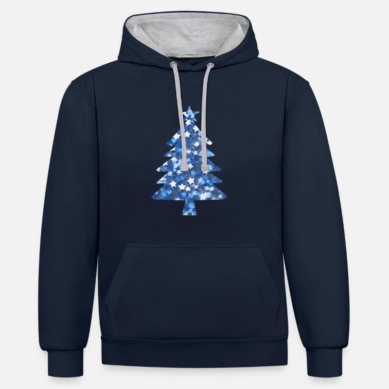 Sapin de Noël bleu paillettes - Sweat à capuche contrasté - bleu marine/gris chiné