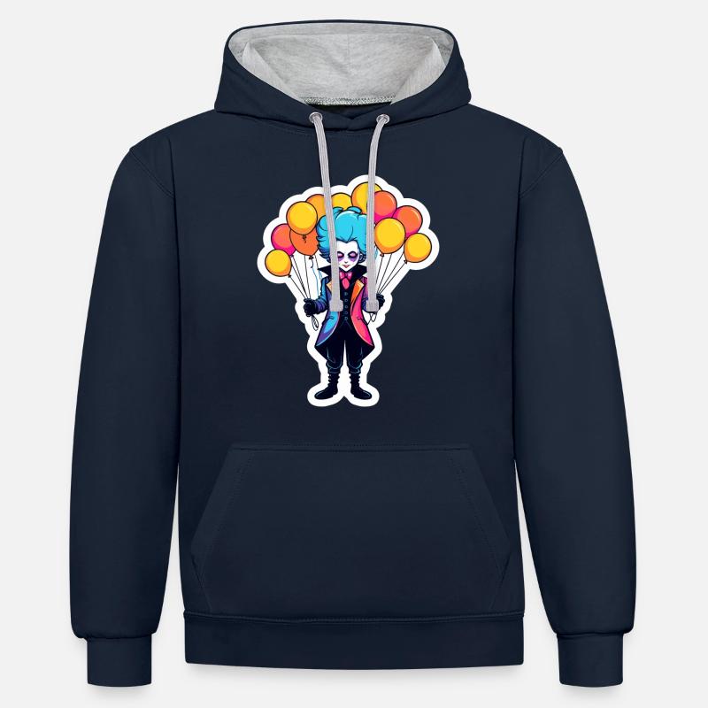 Dessin de clown - Sweat à capuche contrasté - bleu marine/gris chiné