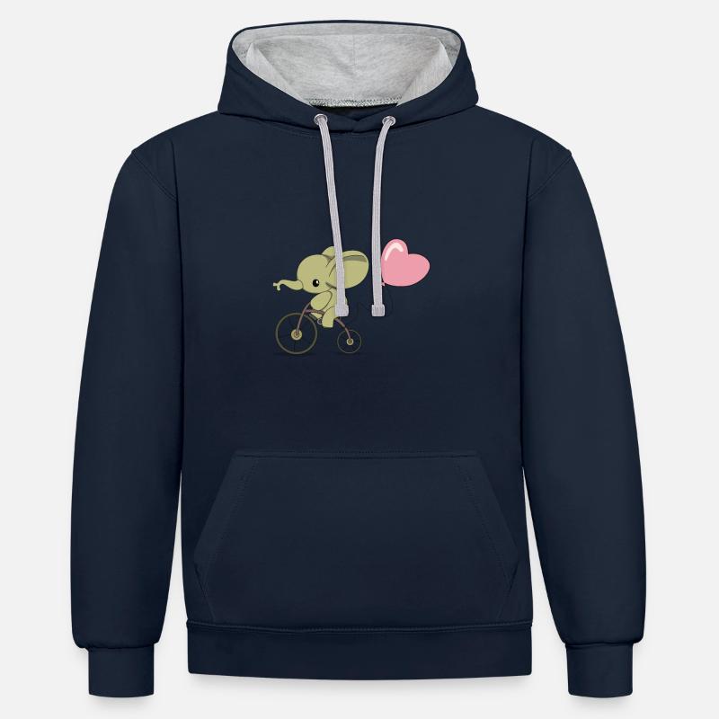 Radelnder Elefant - Kontrast-Hoodie - Navy/Grau meliert