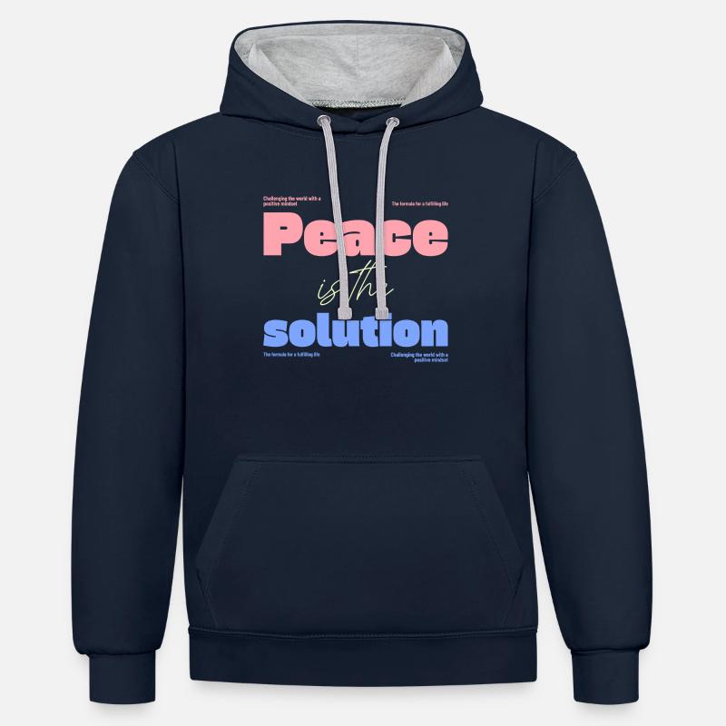 Santé mentale - Sweat à capuche contrasté - bleu marine/gris chiné
