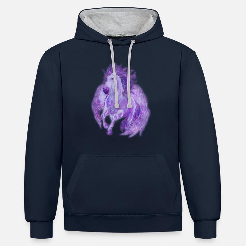 Pégase - Sweat à capuche contrasté - bleu marine/gris chiné