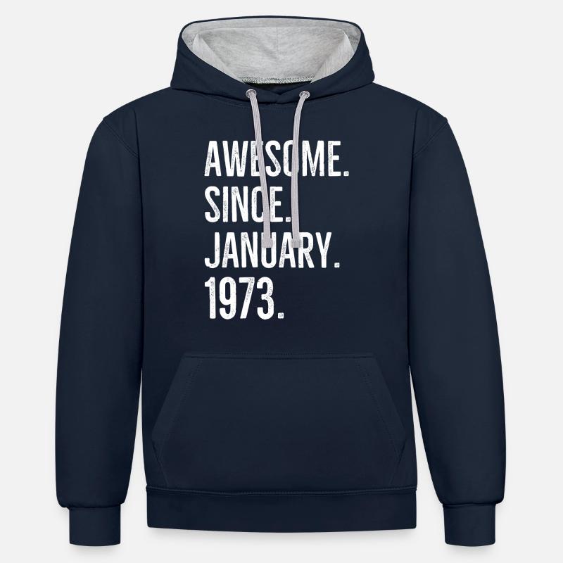Génial depuis janvier 1973 - Sweat à capuche contrasté - bleu marine/gris chiné