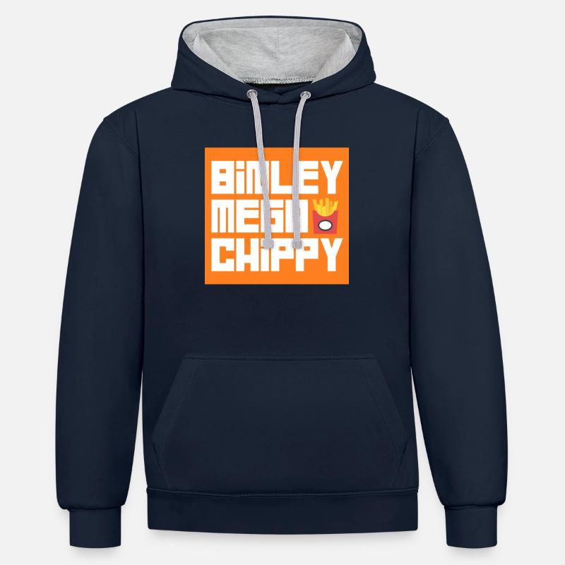 BINLEY Méga chippy - Sweat à capuche contrasté - bleu marine/gris chiné