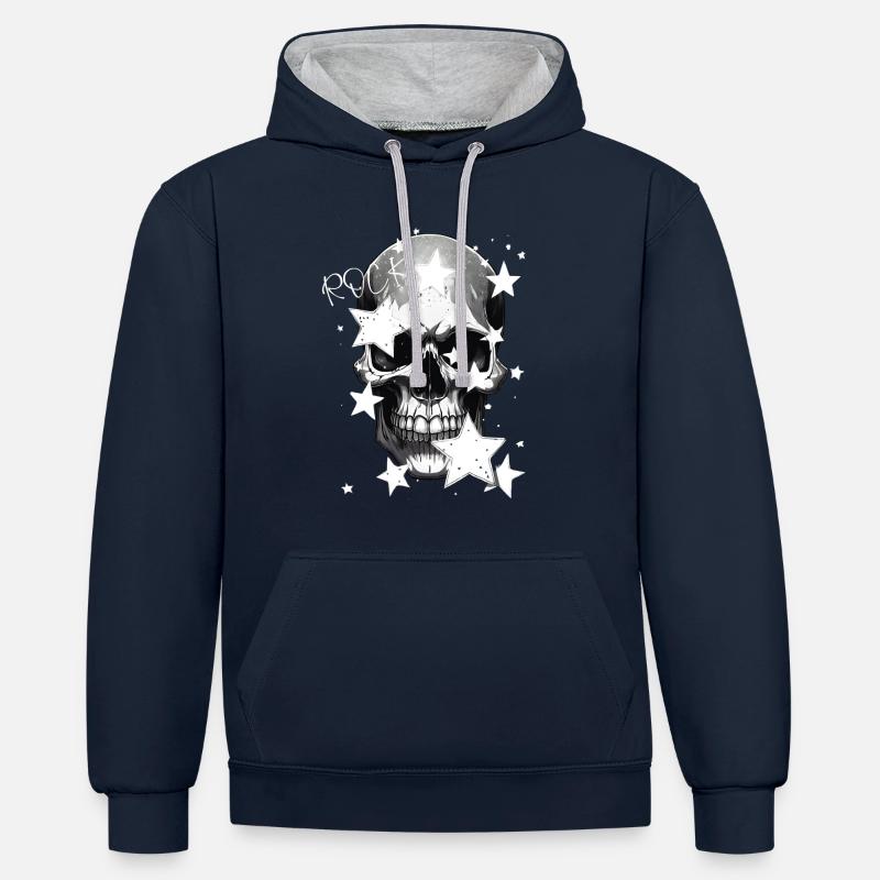 Conception de crâne rocheux - Sweat à capuche contrasté - bleu marine/gris chiné