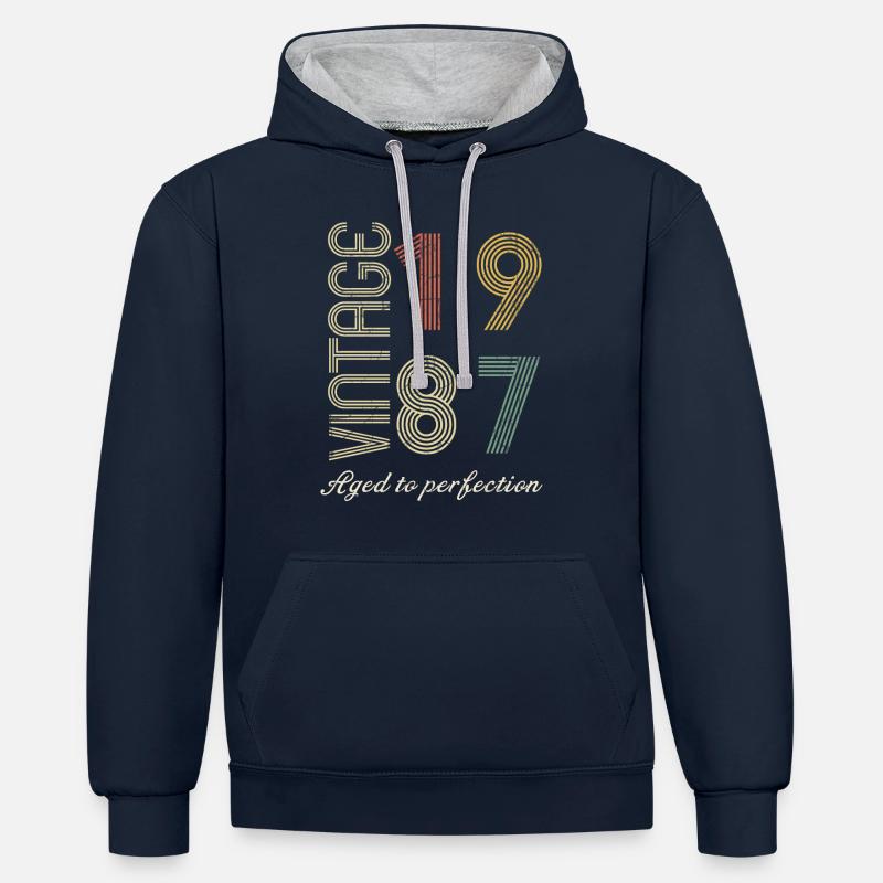 Cadeau d’anniversaire 37 ans - 1987 - Sweat à capuche contrasté - bleu marine/gris chiné