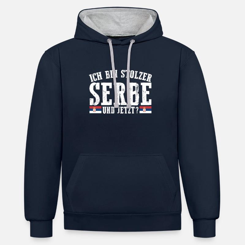 Serbe Serbe Serbie - Sweat à capuche contrasté - bleu marine/gris chiné