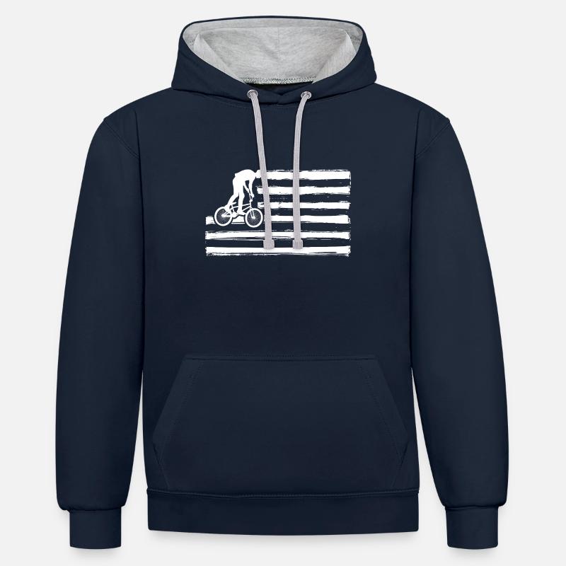 Vélo VTT - Sweat à capuche contrasté - bleu marine/gris chiné