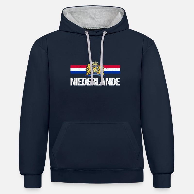 Pays-Bas Pays-Bas - Sweat à capuche contrasté - bleu marine/gris chiné