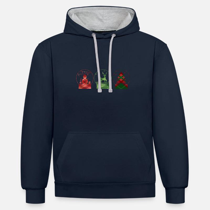 Weihnachtsbaum Weihnachtskugel Weihnachts - Kontrast-Hoodie - Navy/Grau meliert