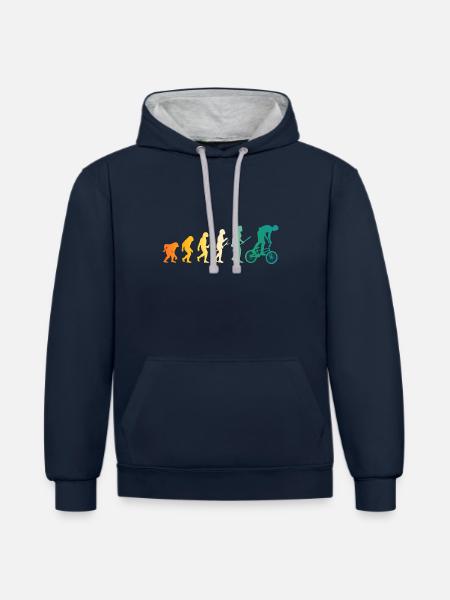 Vélo Evolution VTT - Sweat à capuche contrasté - bleu marine/gris chiné
