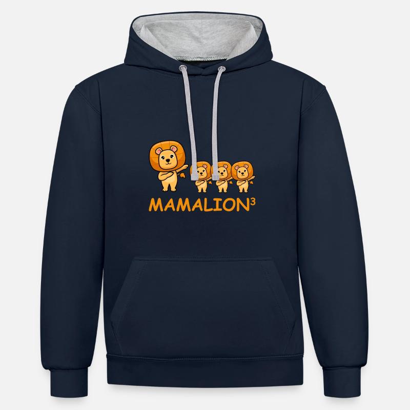 Schwanger werdene Mutter Drillinge Löwe - Kontrast-Hoodie - Navy/Grau meliert