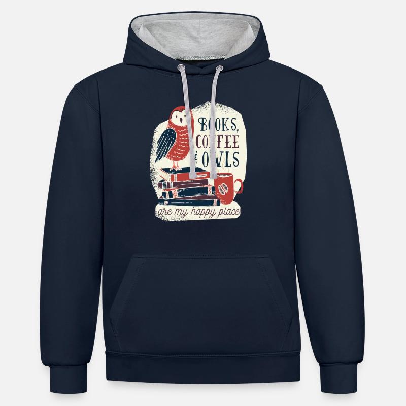 Le livre chouette avec café - Sweat à capuche contrasté - bleu marine/gris chiné