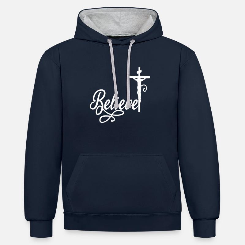 CROIRE - Sweat à capuche contrasté - bleu marine/gris chiné