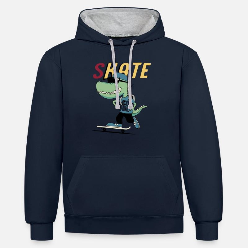 SKATE COOL - Sweat à capuche contrasté - bleu marine/gris chiné