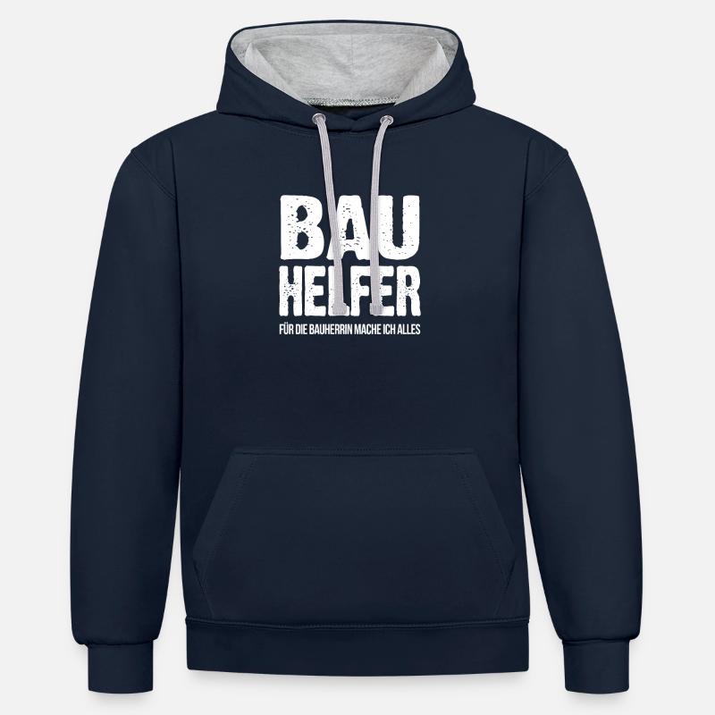 assistants de construction - Sweat à capuche contrasté - bleu marine/gris chiné