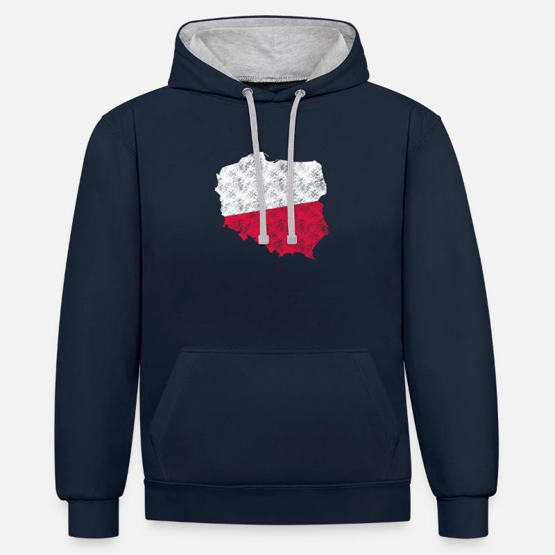 Pologne rétro - Sweat à capuche contrasté - bleu marine/gris chiné