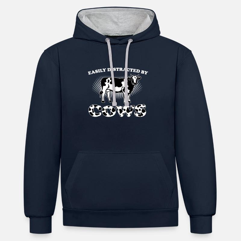 vache - Sweat à capuche contrasté - bleu marine/gris chiné