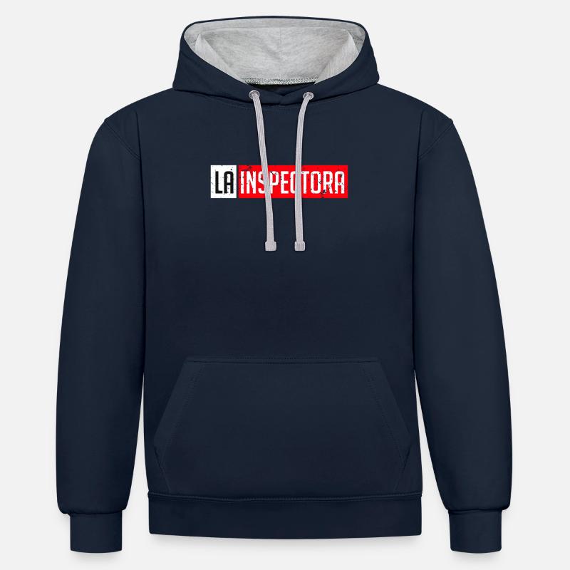 la inspectora - Sweat à capuche contrasté - bleu marine/gris chiné