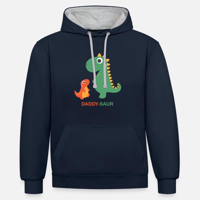 Daddy-Saur - Sweat à capuche contrasté - bleu marine/gris chiné