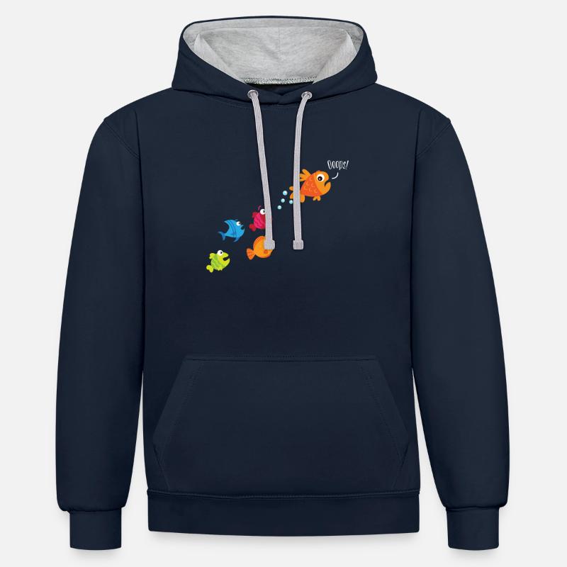 Poisson pêche enfants péter chiots - Sweat à capuche contrasté - bleu marine/gris chiné
