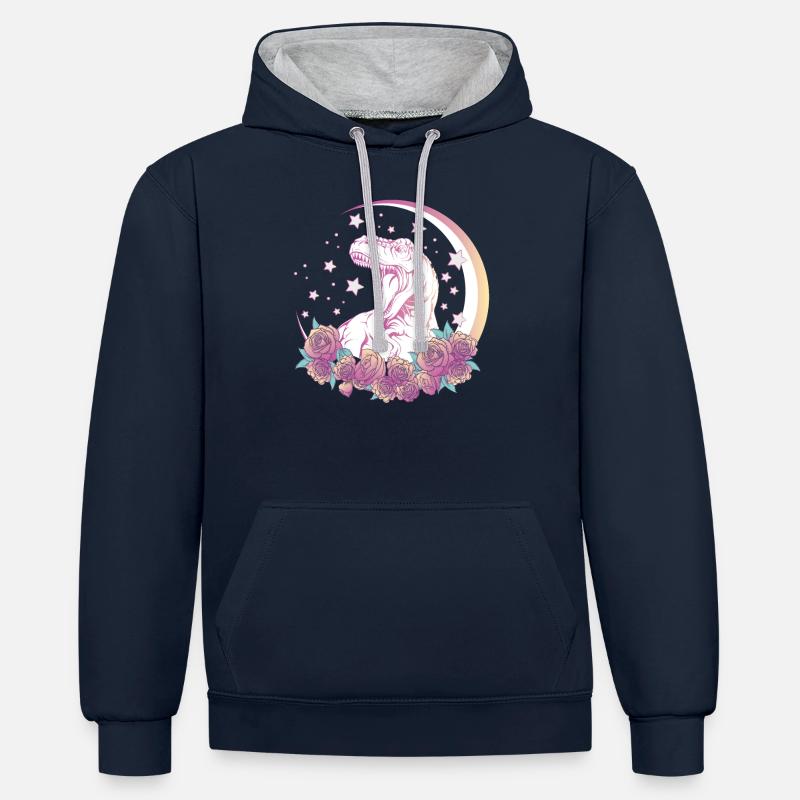 Gâteau goth TRex dinosaure - Sweat à capuche contrasté - bleu marine/gris chiné