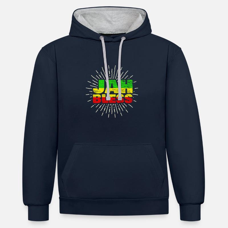 jah bless jaimca - Sweat à capuche contrasté - bleu marine/gris chiné