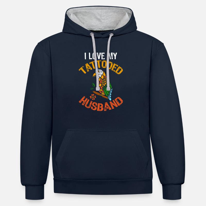 J'aime mon tatoué mari - Sweat à capuche contrasté - bleu marine/gris chiné