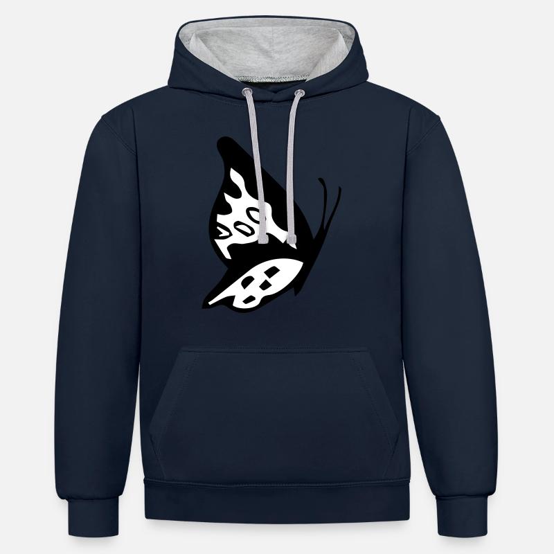 papillon - Sweat à capuche contrasté - bleu marine/gris chiné