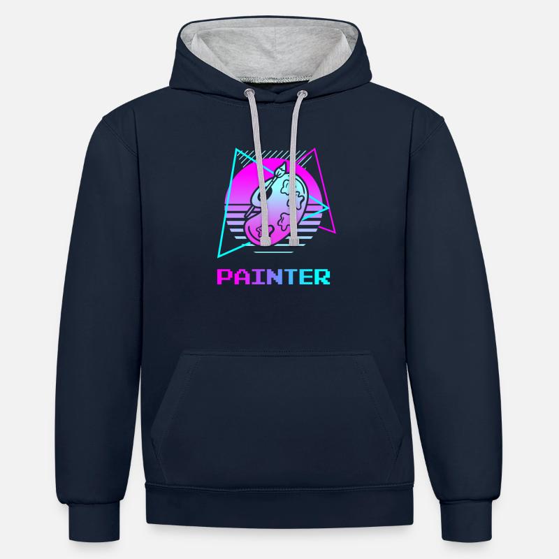 Peinture Retro Painter - Sweat à capuche contrasté - bleu marine/gris chiné