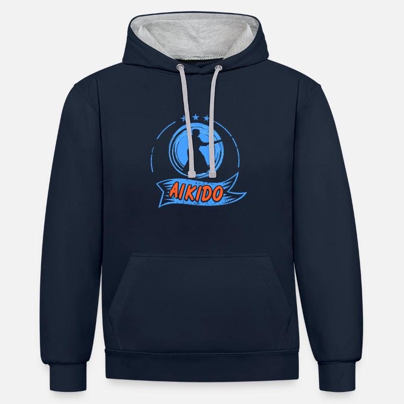 Combattant d’Aïkido à l’épée - Sweat à capuche contrasté - bleu marine/gris chiné