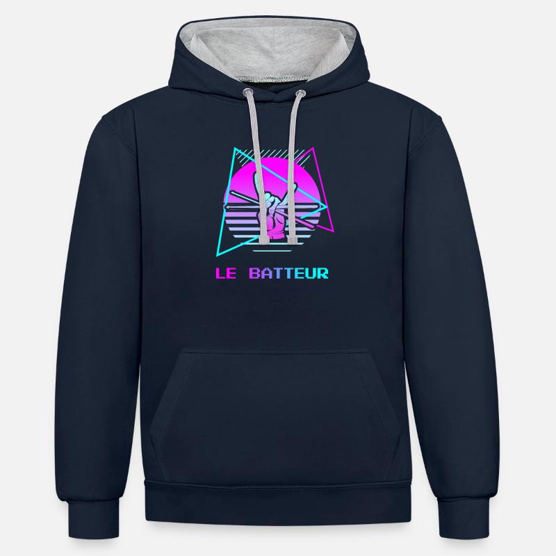 Retro Le Batteur Batterie - Sweat à capuche contrasté - bleu marine/gris chiné