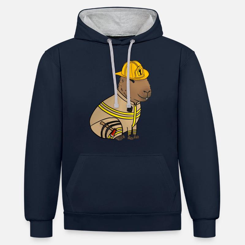 Service d’incendie de Capybara - Sweat à capuche contrasté - bleu marine/gris chiné