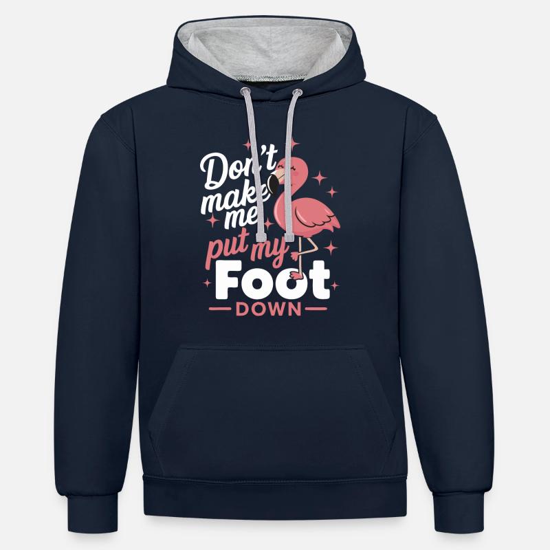 Flamant rose animal - Sweat à capuche contrasté - bleu marine/gris chiné