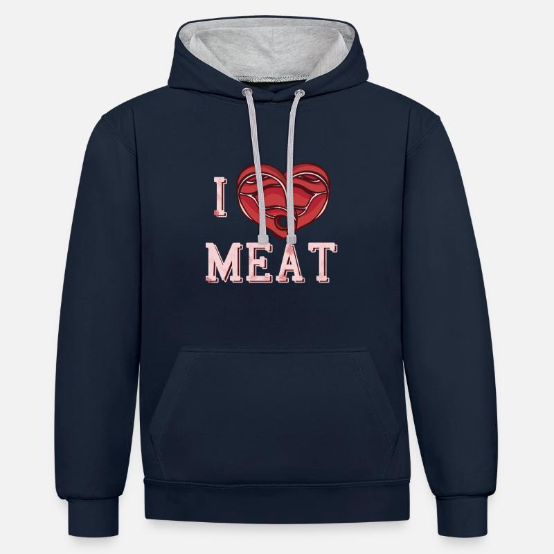 J’adore la viande - Sweat à capuche contrasté - bleu marine/gris chiné