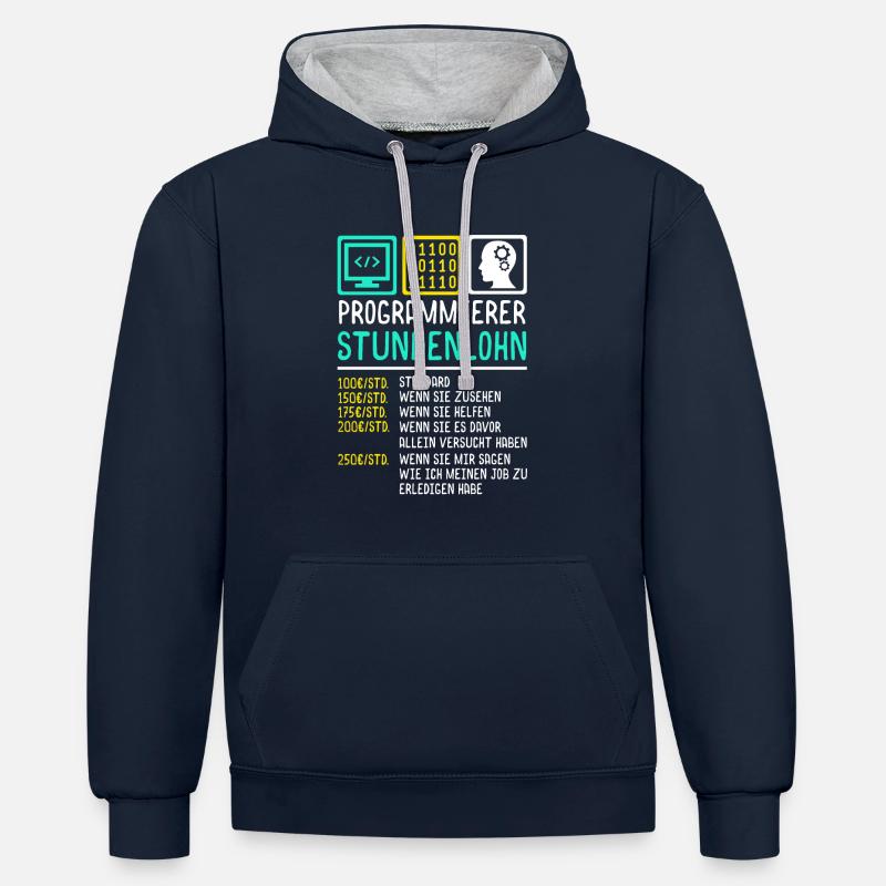 Programmeurs - Sweat à capuche contrasté - bleu marine/gris chiné