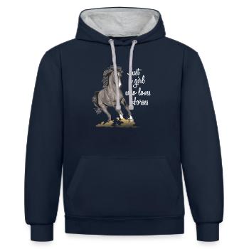Nur Ein Mädchen Die Pferde Liebt - Kontrast-Hoodie - Navy/Grau meliert - Vorne - Nico (186cm)