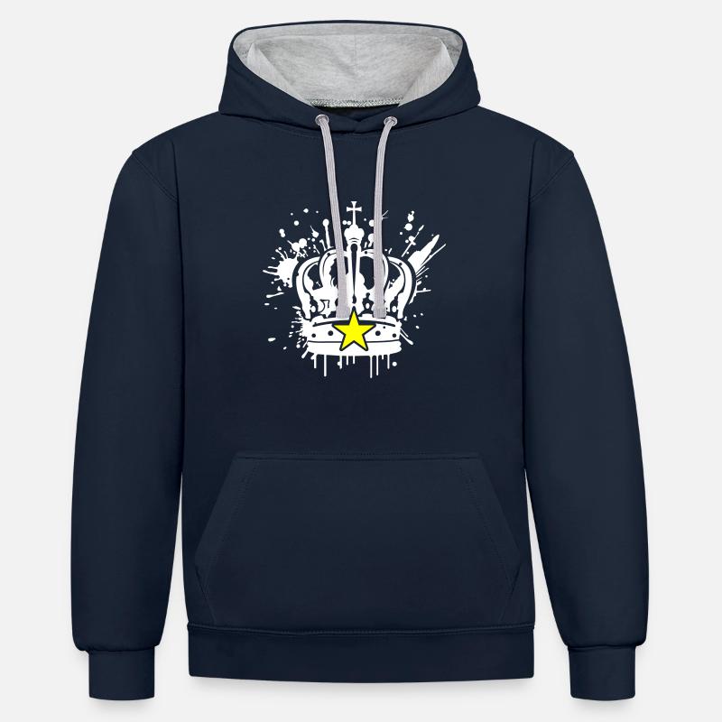 Symbole de la couronne royale - Sweat à capuche contrasté - bleu marine/gris chiné