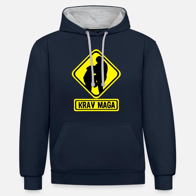 krav maga logo danger1 - Sweat à capuche contrasté - bleu marine/gris chiné