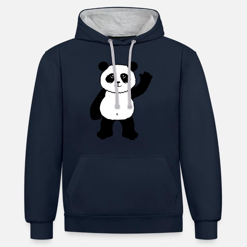 Debout panda ours vagues amicales - Sweat à capuche contrasté - bleu marine/gris chiné