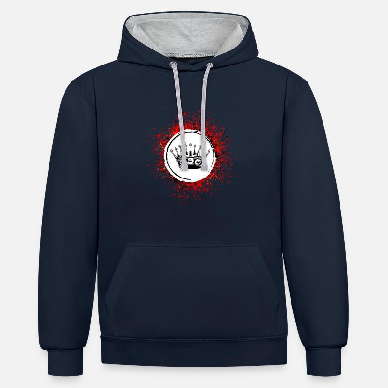 Icône de silhouette de couronne - Sweat à capuche contrasté - bleu marine/gris chiné