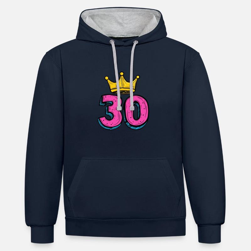 Couronne à 30 chiffres - Sweat à capuche contrasté - bleu marine/gris chiné